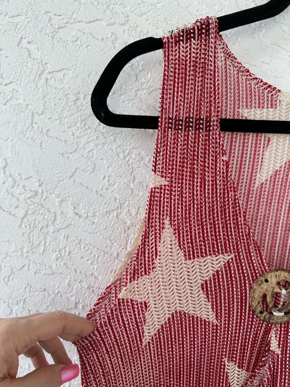 Paradise Red White Stars Swim Cover Up Pockets Sleeveless Medium Large - Picture 5 of 14